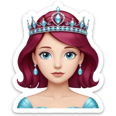 Burgundy hair princess with blue eyes wearing a sparkly black and aquamarine tiara  sticker