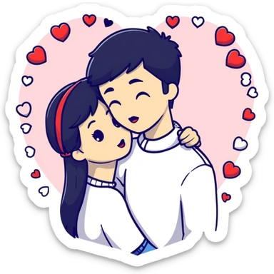 Couple of blonde girl and white boy with black hair is kissing with a lot of hearts around them sticker