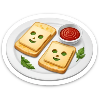 Plato con dos trozos de queso tostados a la plancha con salsa roja uno y salsa verde el otro por encima del queso  sticker