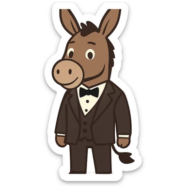 flat toon style donkey in a tuxedo sticker
