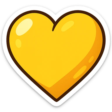 golden yellow heart, soft and glowing, vibrant toon style sticker