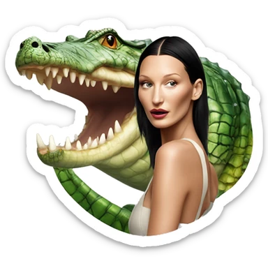 Bella hadid with half body of a crocodile  sticker