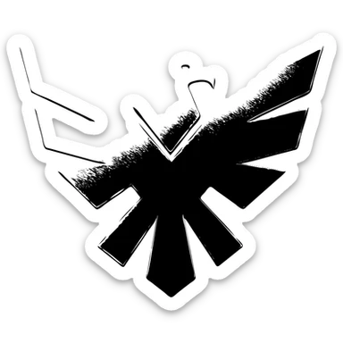 Make the Atreides hawk symbol look like it is made out of shiny silver metal, with a solid black background, metallic texture and highlights, logo style. sticker