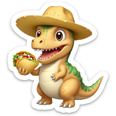  DINOSUR WITH A HAT eating big burrito  sticker
