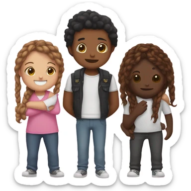 two friends hugging one black friend with brown braids and one mexican friend with brown hair and pink peekaboo effect hair sticker