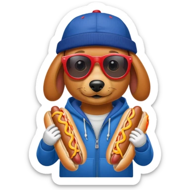 Hot dog with college sweat shirt sticker