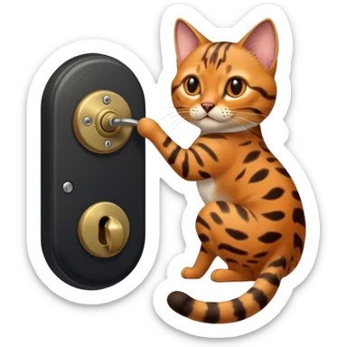 A bobtailed bengal turning a doorknob sticker