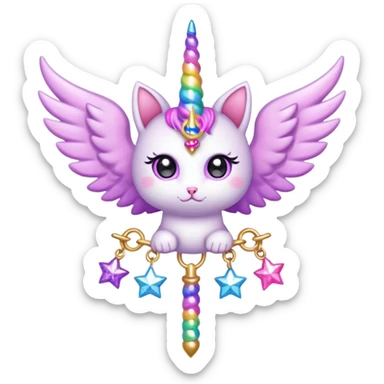 Kawaii decora cutecore starlight staff with wings and cute unicorn cat charms sticker
