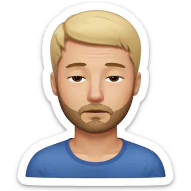 A man with short blond hair hair and a short brown  beard making a weary face with eyes closed sticker