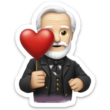 Victor Hugo holds a heart in his hand sticker