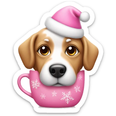 pink christmas dog with hot chocolate sticker
