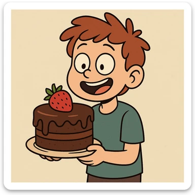 The chocolate strawberry cake a boy  sticker