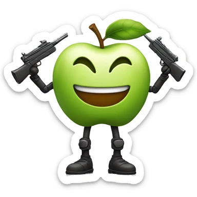 An apple with small arms and legs is smiling happily sticker