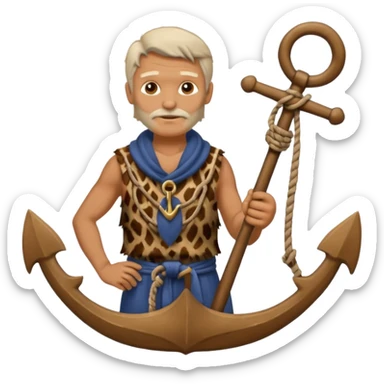 Ancient  man with animal skin clothes with Anchor sticker