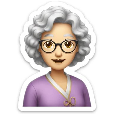 Chinese senior  lady has wavy long  wavy hair wear glasses show appreciation signs sticker