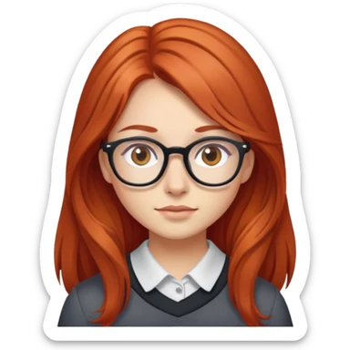 Chica pelirroja con el pelo largo de ojos marrones con gafas sticker