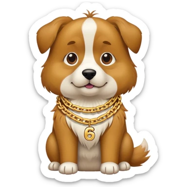 Dog wearing a chains that says 6️⃣7️⃣ sticker