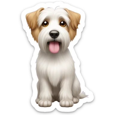 Perrita terrier tibetano blanco con una oreja marrón, ojos grandes muy tierna y con un lazo rosa sticker