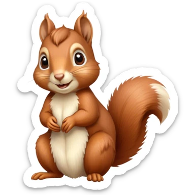 Cinematic Cute Squirrel Portrait Emoji, Head tilted playfully and inquisitively, featuring a fluffy, vibrant auburn Fur with a delicate cream belly and a bushy tail, round, sparkling eyes filled with curious mischief, Simplified yet irresistibly adorable features, highly detailed, glowing with a warm, friendly glow, high shine, affectionate and lively, stylized with a touch of woodland whimsy, bright and endearing, soft glowing outline, capturing the essence of a mischievous yet loving squirrel, so playful it feels like it could leap out of the screen and into your arms! sticker