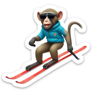 Baboon wearing sunglasses riding skis  sticker