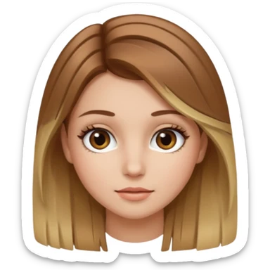 Gör en emoji som är en tjej och den ska ha långt hår hårfärgen ska vara brunt hår med blonda slingor hon ska ha fransar men dom ska se naturliga ut  sticker