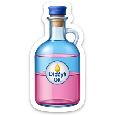 bottle of oil blue top pink outside with logo that says Diddys Oil sticker