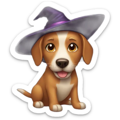 Dog in witch hat sticker