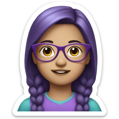 pale little girl in purple glasses and dark hair sticker