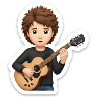 white Guy with brown fluffy hair playing a black guitar sticker