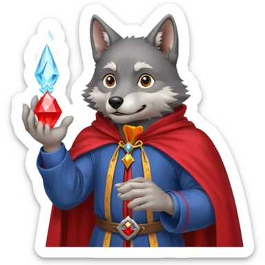 a wolf in a cape, wizard, magic in paw sticker
