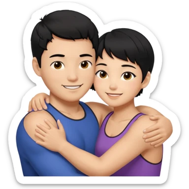 buff korean Man black hair hugging girl with black pixie cut  sticker
