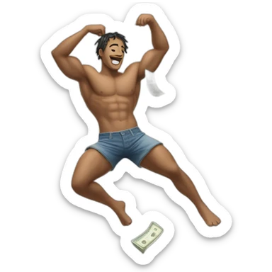 Shirtless guy dancing under raining money  sticker