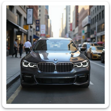 BMW Series 7 2022 in a bustling urban environment, realistic details, photorealistic style sticker