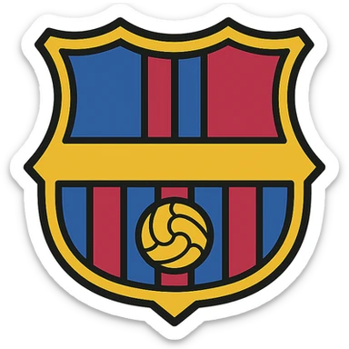 modern icon for FC Barcelone combining club's crest outline, blue and garnet stripes, and football with clean flat design sticker