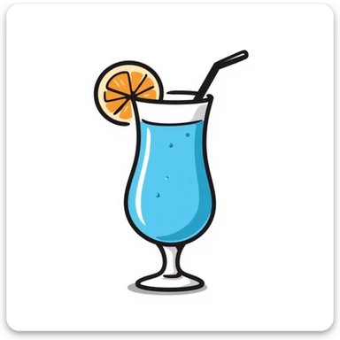 blue curaçao tropical cocktail in a hurricane glass, flat vector illustration sticker