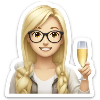 Anime Blonde girl wearing glasses drinking champagne  sticker