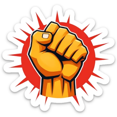 An emblem-style design symbolizing striking martial arts. The emblem features a powerful fist, representing strength and precision, surrounded by dynamic lines and motion, evoking speed and impact. Bold colors and sharp edges give the emblem an intense and energetic look sticker