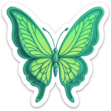 Add a glowing outline around the butterfly's wings, keeping the magical glowing #c0ff53 green, dreamy aura, intricate vein patterns, subtle layered textures, delicate fantasy-inspired ornamental accents, and transparent background in a 3D cartoon, digital fantasy art style. sticker
