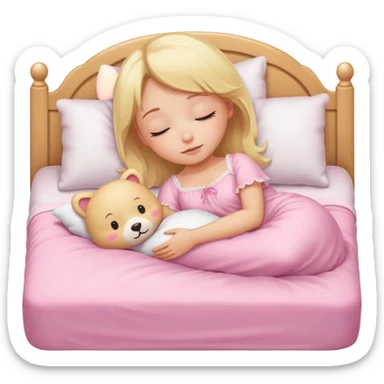 Cute blonde girl sleeping on a pink kawaii bed sticker