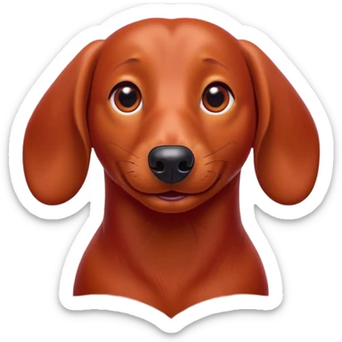 Cinematic Comical Red Dachshund Portrait Emoji, Head tilted dramatically with an exaggeratedly amused expression, featuring a sleek red coat with a vibrant sheen, wide, expressive brown eyes filled with playful disbelief, Simplified yet hilariously expressive features, highly detailed, glowing with a slightly sassy glow, high shine, dramatic yet playful, stylized with an air of cheeky humor, bright and endearing, soft glowing outline, capturing the essence of a spirited and over-the-top companion, so meme-worthy it feels like it could side-eye its way into internet fame instantly! sticker