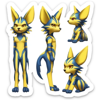 Yellow Anthro Edgy Cool Sonic-Zeraora-Anubis-Jolteon-Pokémon-Fakémon with shiny blue stripes Full Body Detailed High Quality  sticker