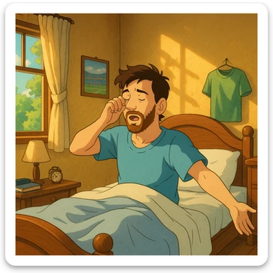 ghibli style Lionel Messi waking up in a sunlit bedroom sticker