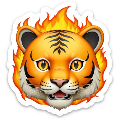 tiger face version of This is Fine meme with small flames for Twitch emote sticker