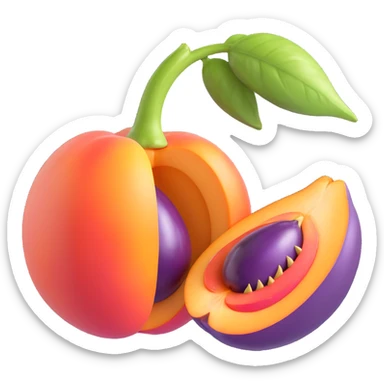 a peach split open with an eggplant inside, bold and colorful, no text sticker