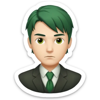 Man with Green Ponytail – dark-green tied hair, calm serious face. sticker