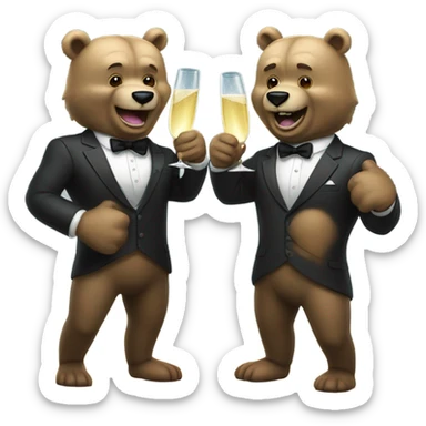 two muscle bears in a suit cheerings champagne sticker