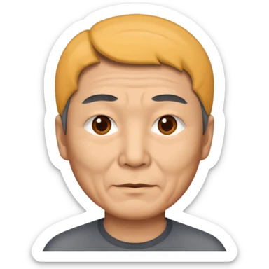 homme asiatique cheveux court gris foncé yeux marrons visage ridé sticker