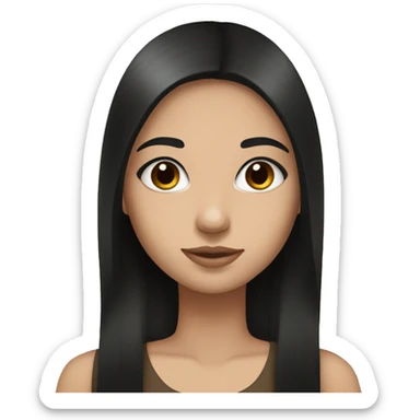 Girl with straight black long hair, brown eyes, white skin, and lashes sticker