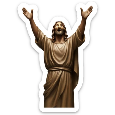 christ reaching up to sky with one hand, flying bronze sticker