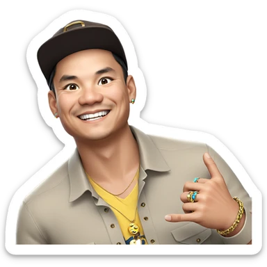 smiling boy with hat and jewelry sticker